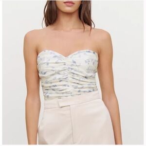 Reformation Fennel Linen Floral Strapless Top Ivory